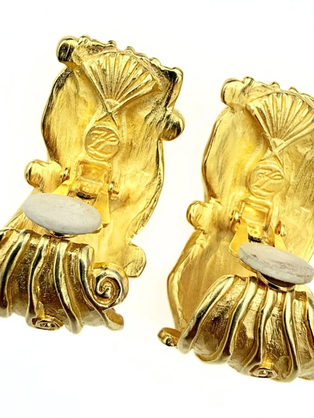 Karl Lagerfeld Couture Signed Sculptural Wave Gold Plated Half Hoop Clip Earring
